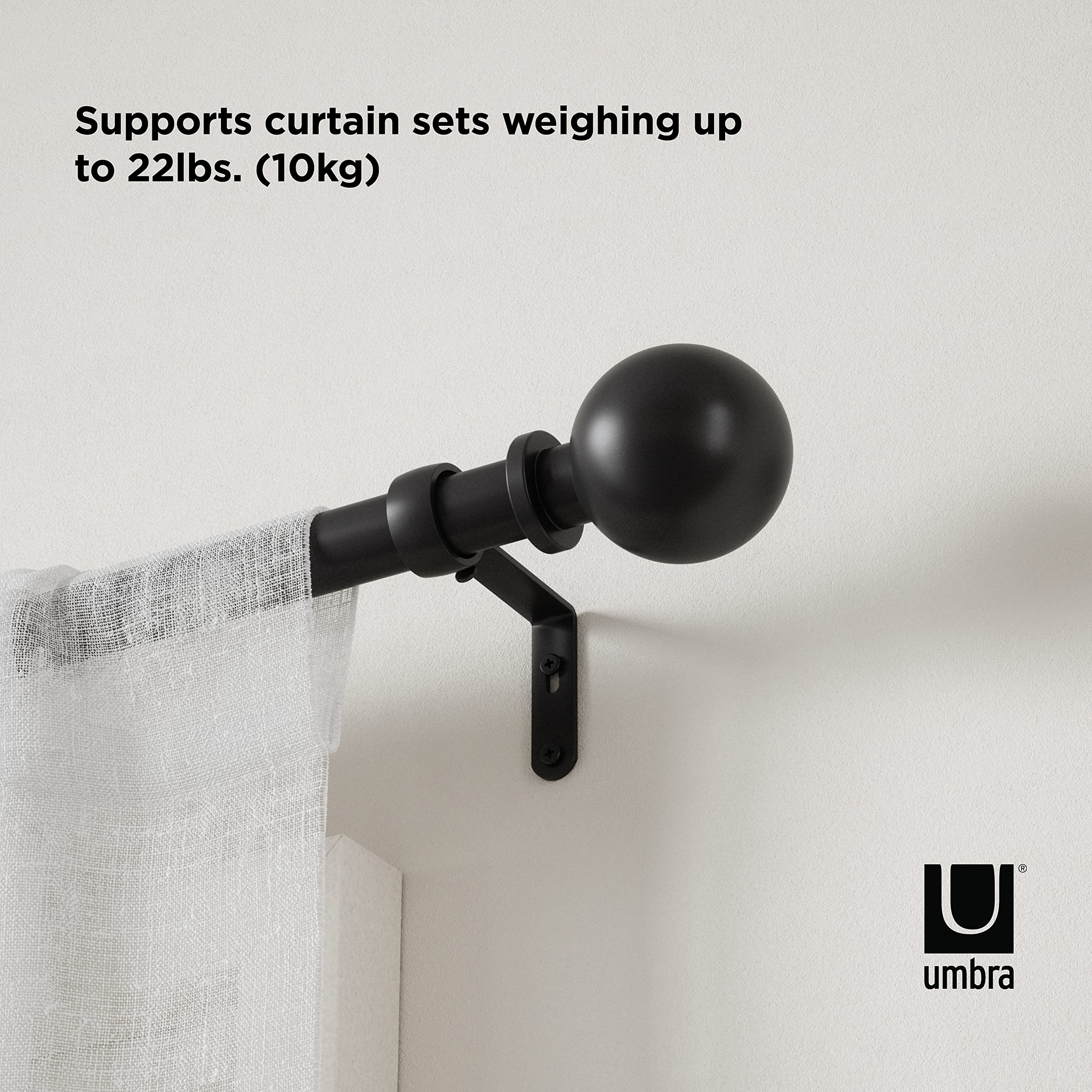 Umbra Bolas Tringle À Rideaux Réglable 25 mm de Diamètre, 92-184 cm, Noir Mat