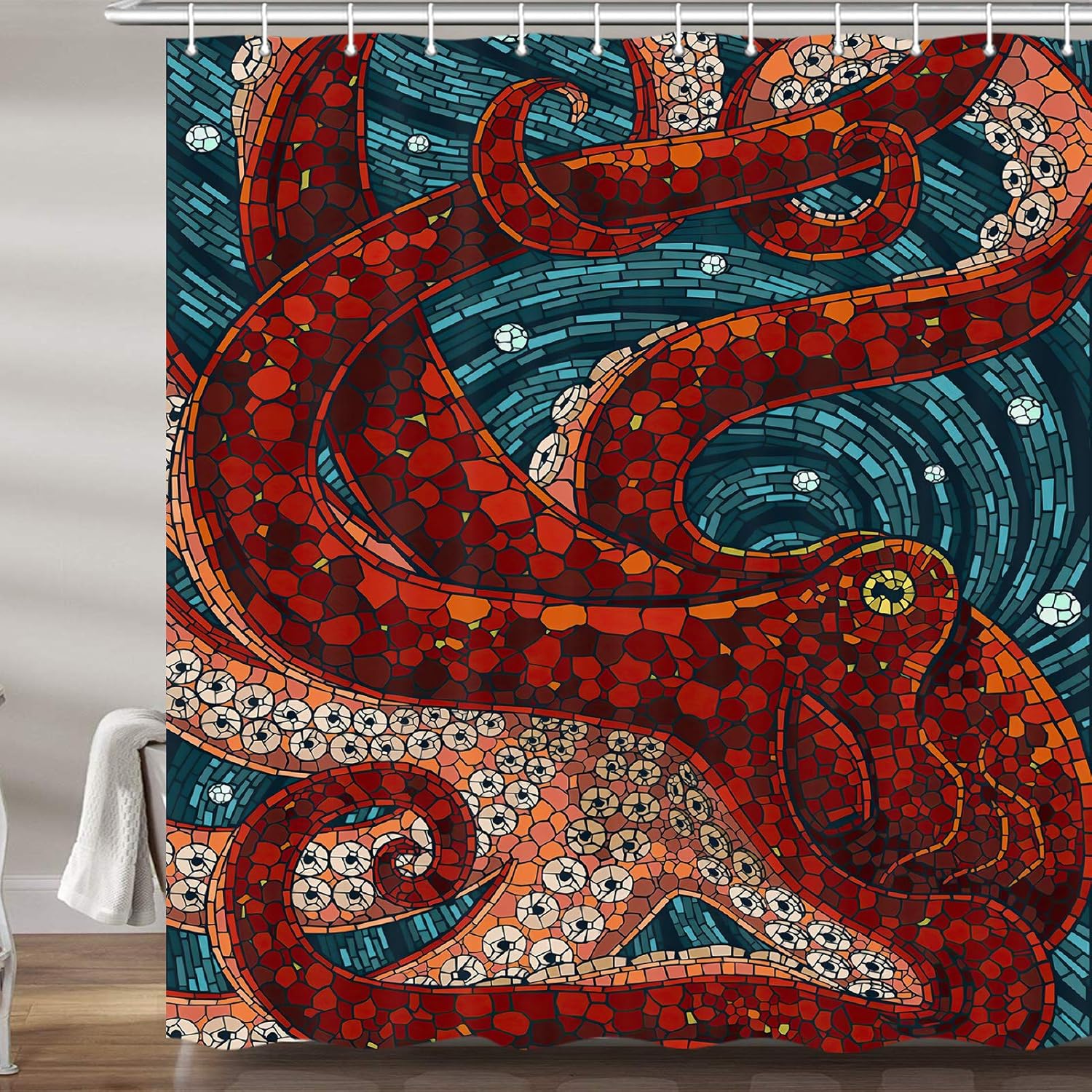 Octopus Shower Curtain for Bathroom, Cool Ocean Nautical