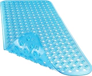 Yimobra Non-Slip Bath Mat with Super Strong Suction Cups - 34.5x15.5 Inch Tub Mat, Fast Draining Holes, Machine Washable Shower Mat, Clear Blue