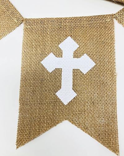 Miniatura 6 de Shimmer Anna Shine Cartel de arpillera "God Bless" Decoración cristiana rústica para baby shower, bautismo, bautismo y primera comunión (impresión