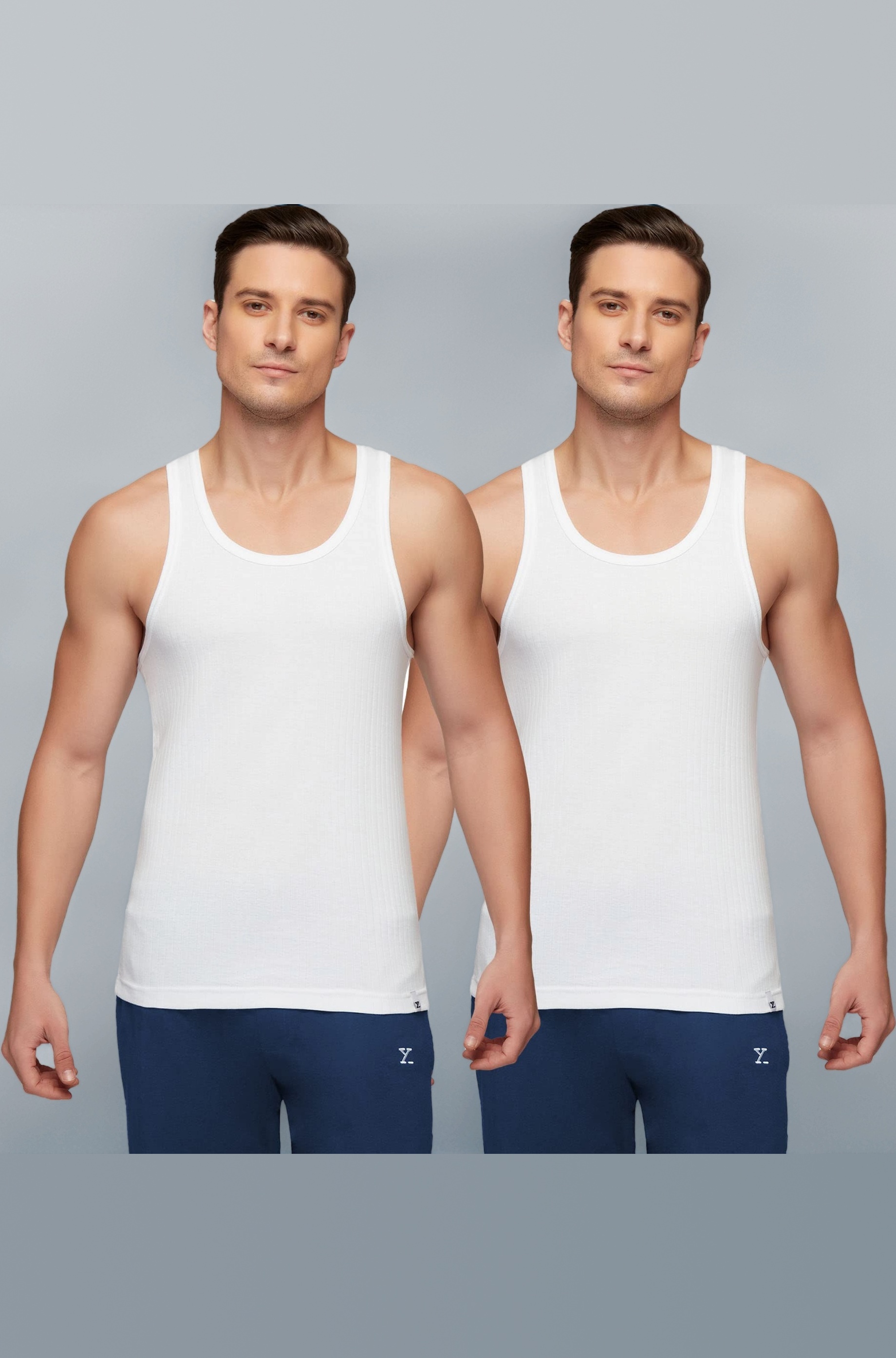 Men's 100% Combed Cotton Ribbed Regular Fit Solid Round Neck Vest | Anti Bacterial Finish, Racer Back Baniyan for Man, Tag Free Comfort Man's Inner (Pack of 2)
