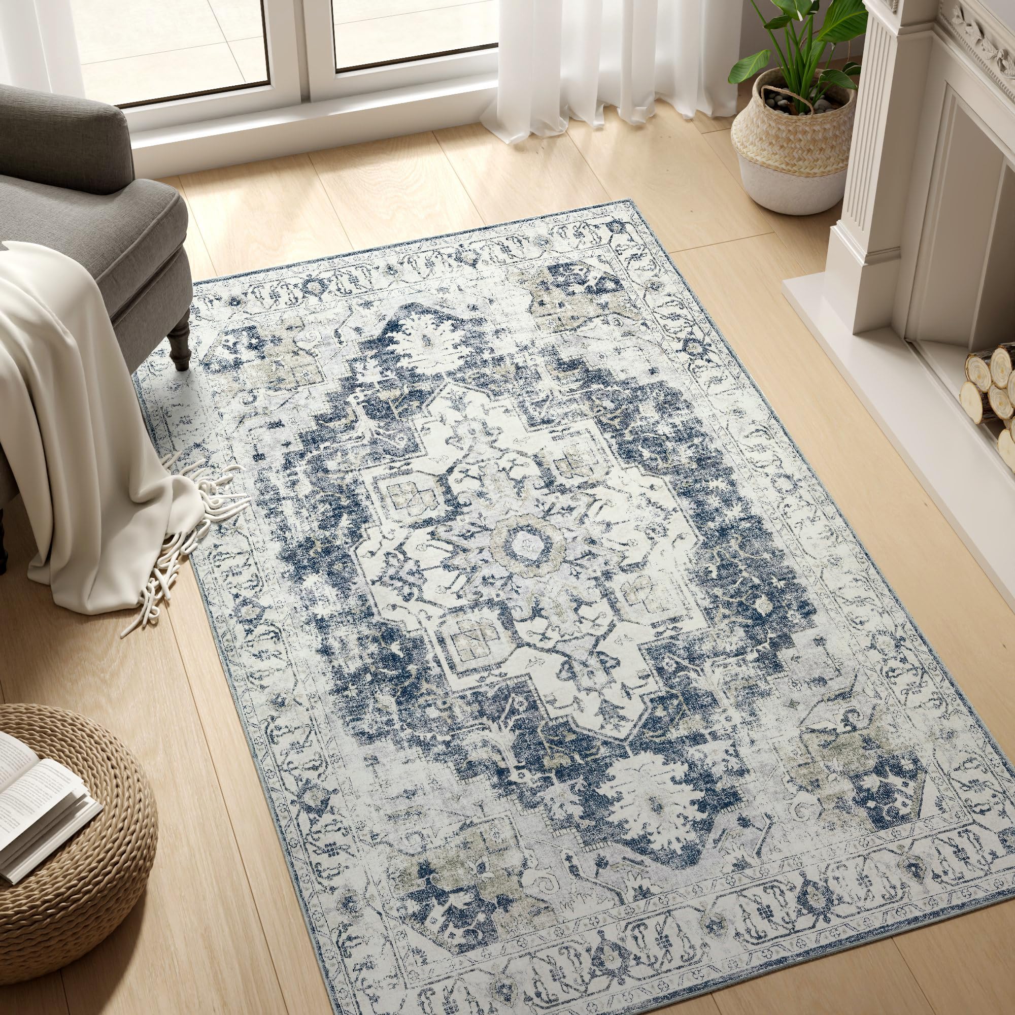 TOPICK Rug 90x150cm Entrance Door mat Vintage Grey Washable Soft Rug Non Slip Lightweight Carept for Living Room Bedroom Bathroom