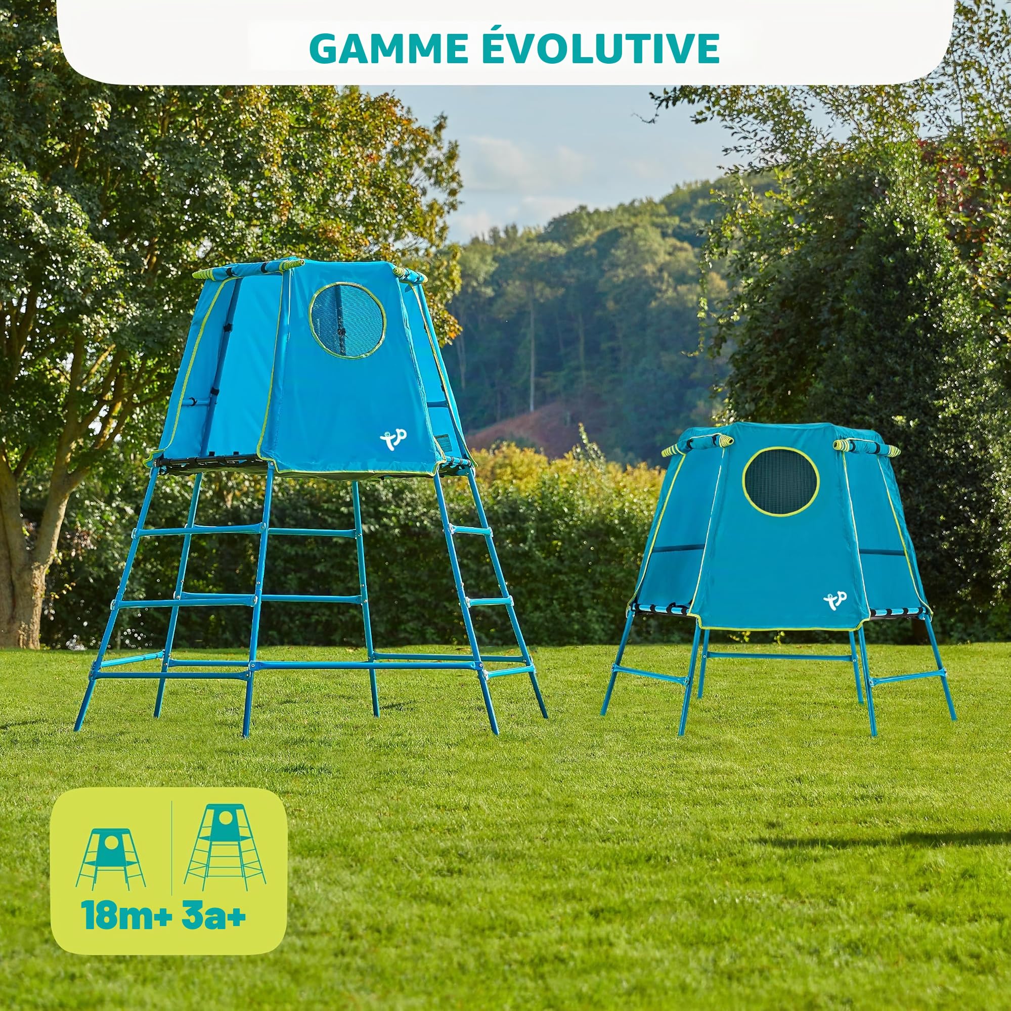 TP Toys Explorer Aire de Jeux Métal avec Plateforme et Repaire | TP852 | 18 Mois - Bas à 12 Ans - Pleine Hauteur | Bleu | Jouets d'extérieur et de Jardin pour Enfants
