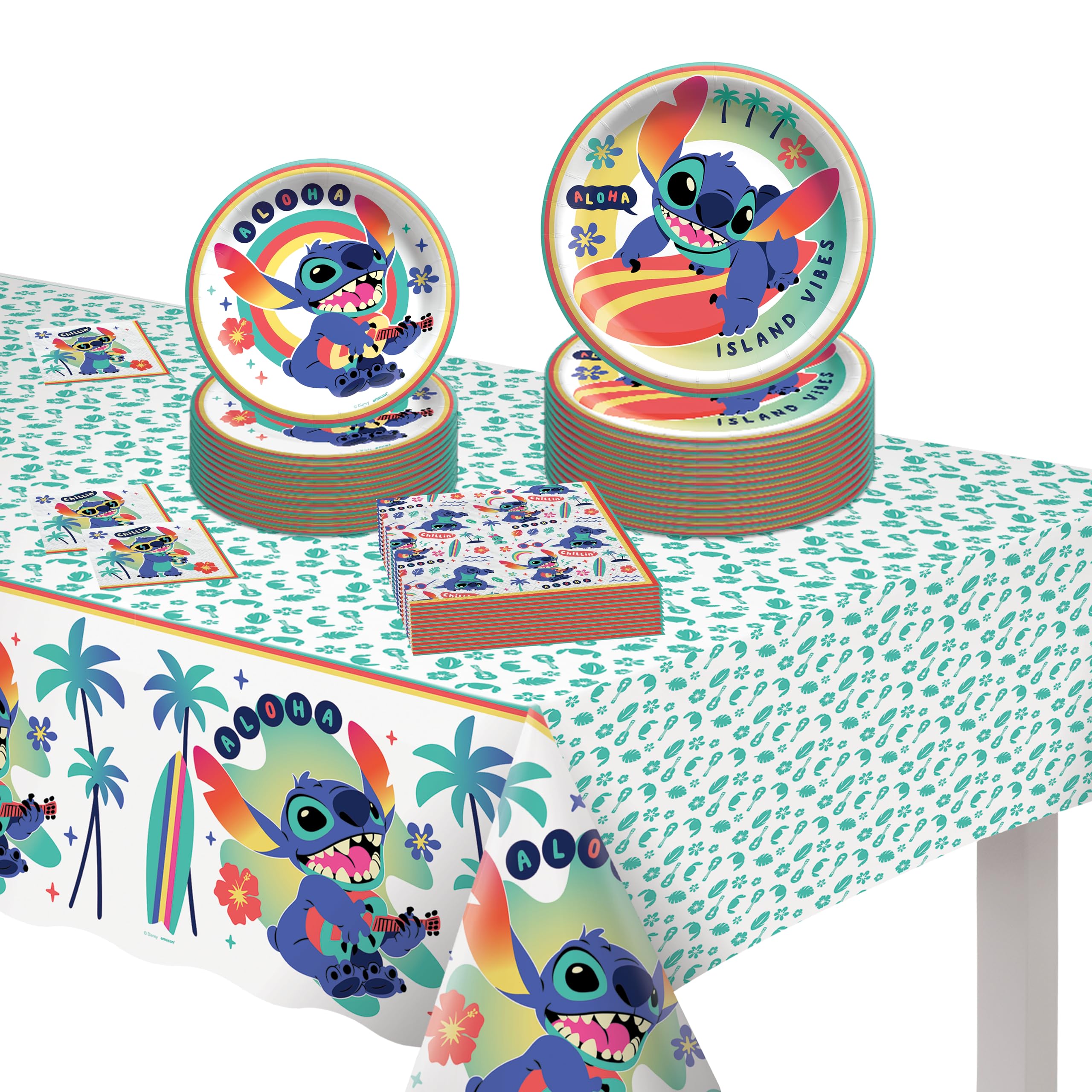 Kit vaisselle Stitch Disney officiel en carton robuste pour fête de 8 enfants