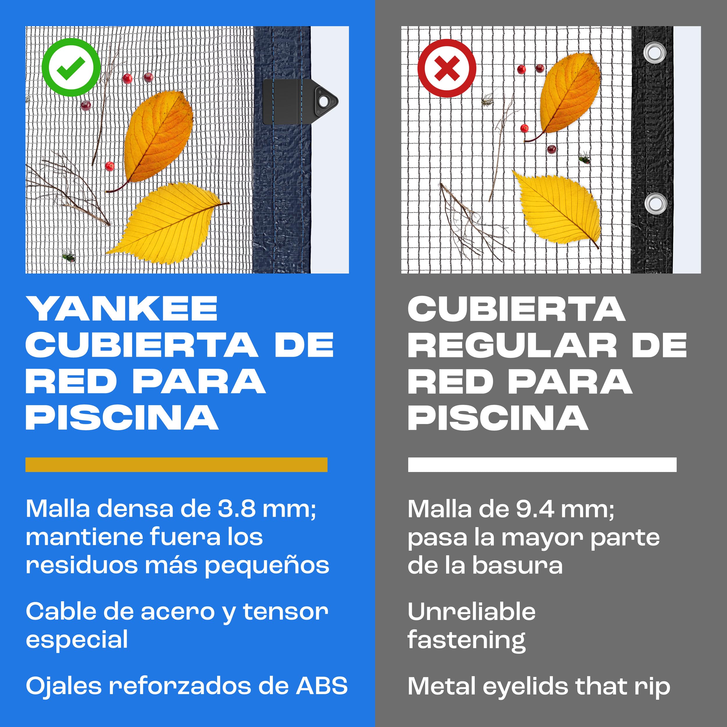 Yankee - Red de láminas para Piscina, Malla de 0,4 cm, Lona de protección para Piscina Fuera del Suelo, Evita Hojas y escombros, Malla Duradera antiobstrucción (600-650 cm (Ø720cm))