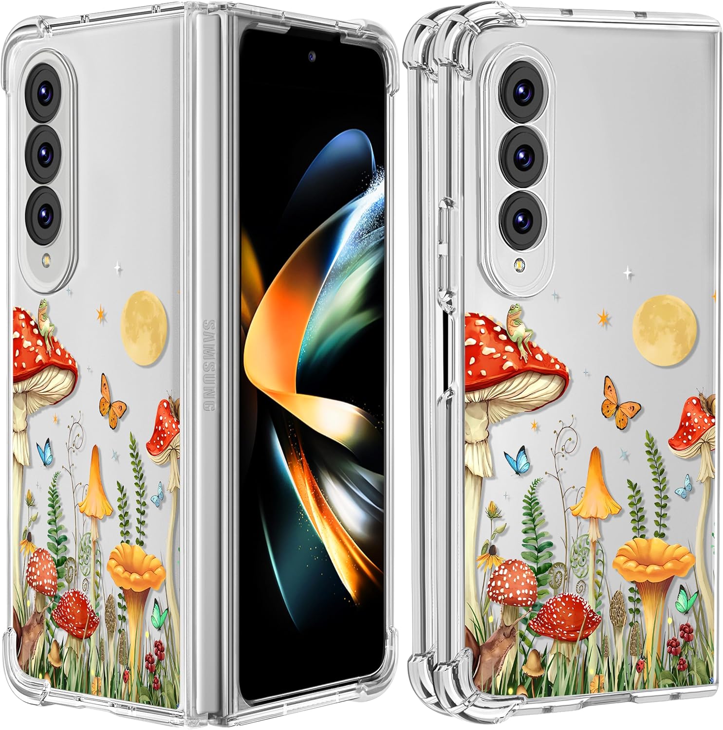 Buleens for Samsung Galaxy Z Fold Case - Clear Flexible TPU Women Cute Girls Protection Phone Cover Slim Fit Shockproof Girly Unique Fun Design for Samsung Z Fold 4 Case, Moon Plants moon for Samsung Galaxy Z Fold