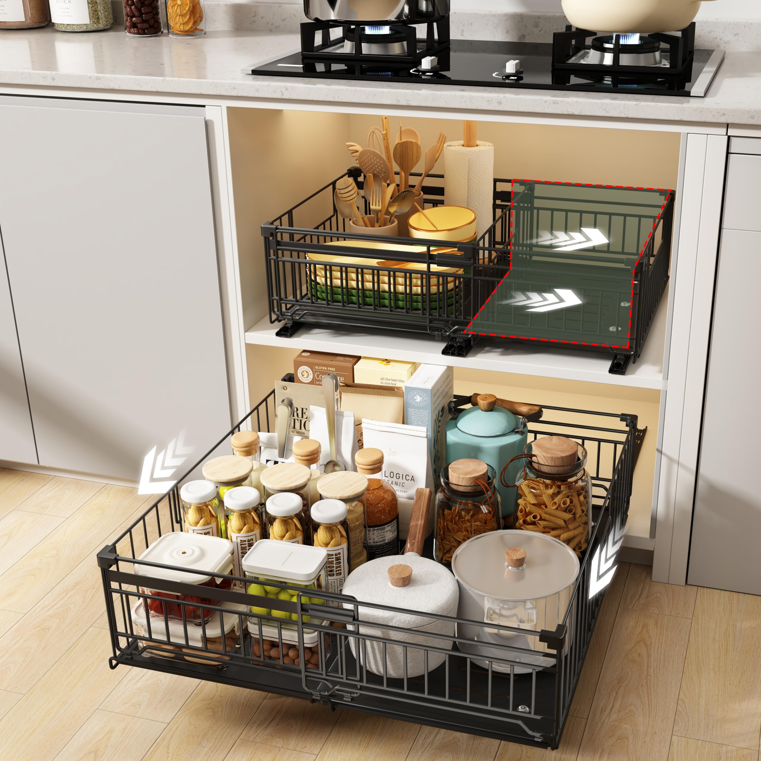 NETEL 2 Pack Expandable Pull Out Cabinet Organiser, 50cm Deep