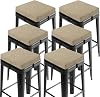 OVOV Set of 6 Bar Stool Cushions Square Non-Slip Cushions for Bar Stools with Ties Small Seat Pads with Washable Cover 12 x 12 Beige