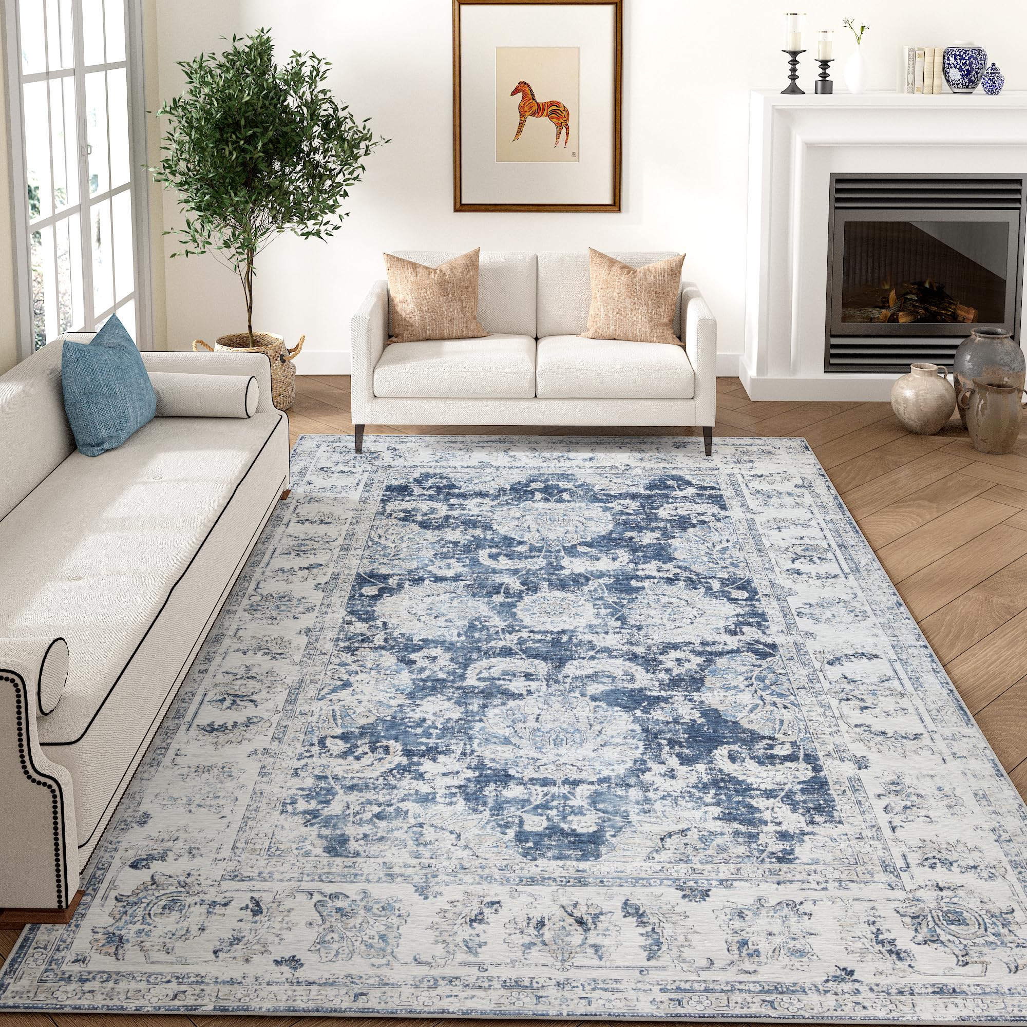 Amazon.com: jinchan Fiora Floral Area Rug 6x9, Distressed Vintage