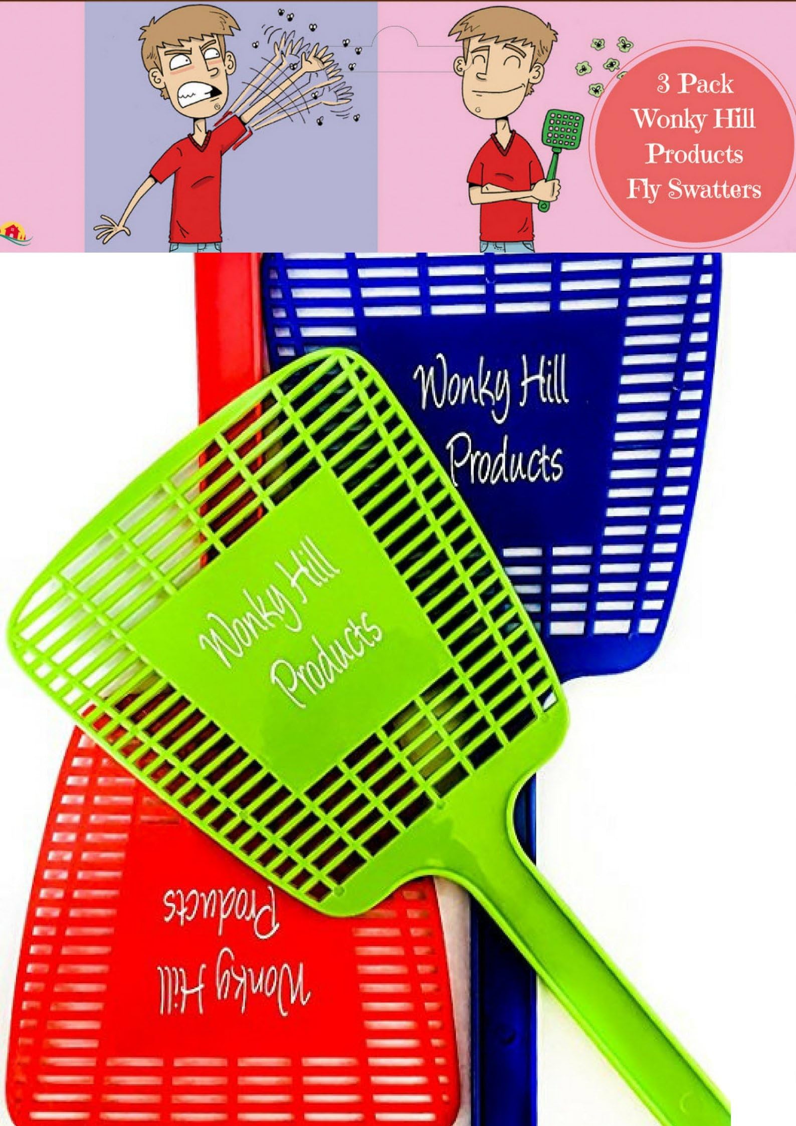 Wonky Hill Pack of 3 Fly Swatter Manual Swat Pest Control