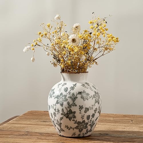 Miniatura 28 de SIDUCAL Jarrón Vintage Azul y Blanco | Cerámica Chinoiserie Floral de 6 Pulgadas | Jarrón Retro de Porcelana Azul y Blanca con Efecto Agrietado de