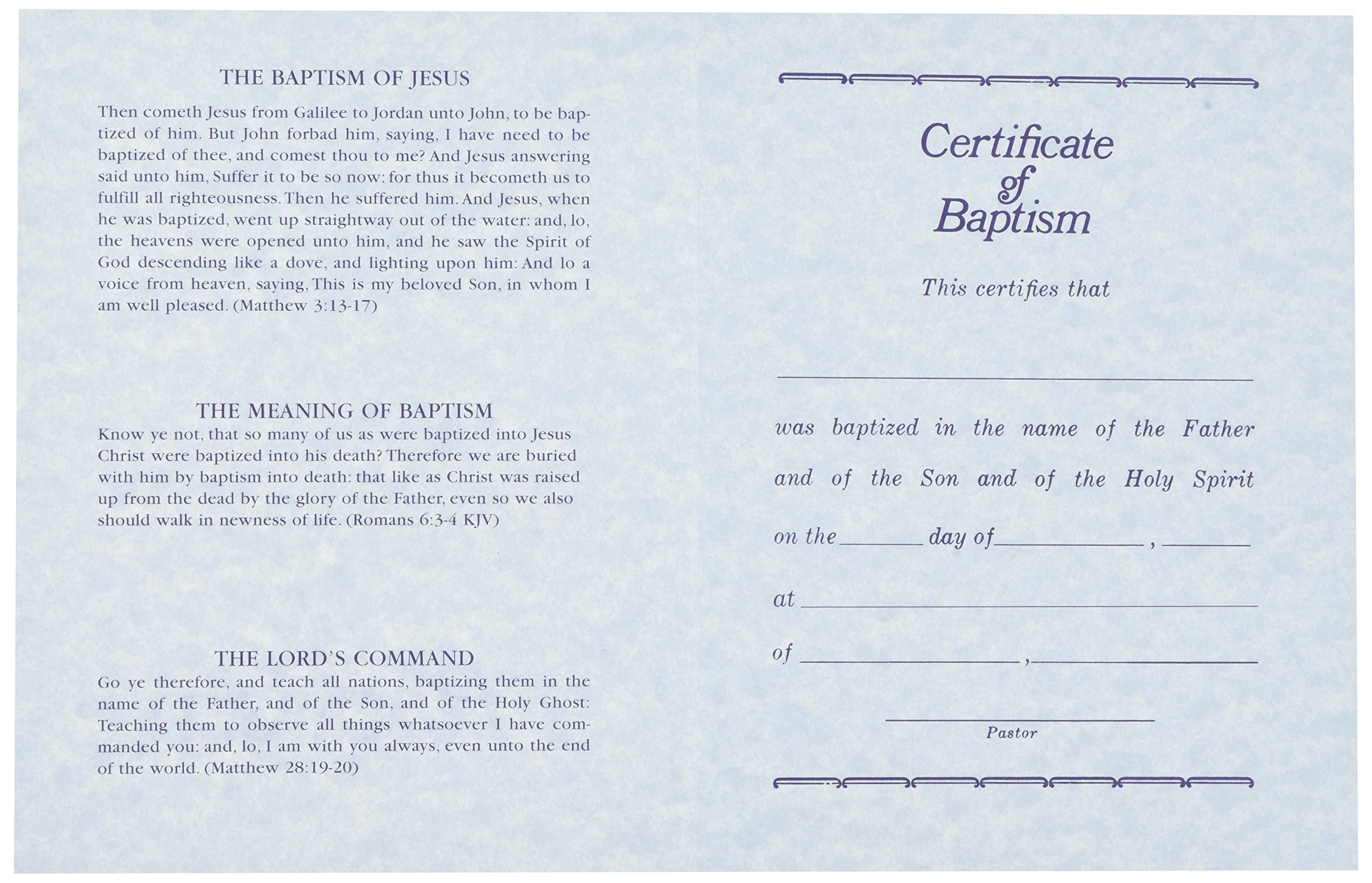 Certificato Di Battesimo Su Pergamena Con Romani 6:3-4 - Confezione Da 6, 27,9x21,6 Cm, Con Incisione