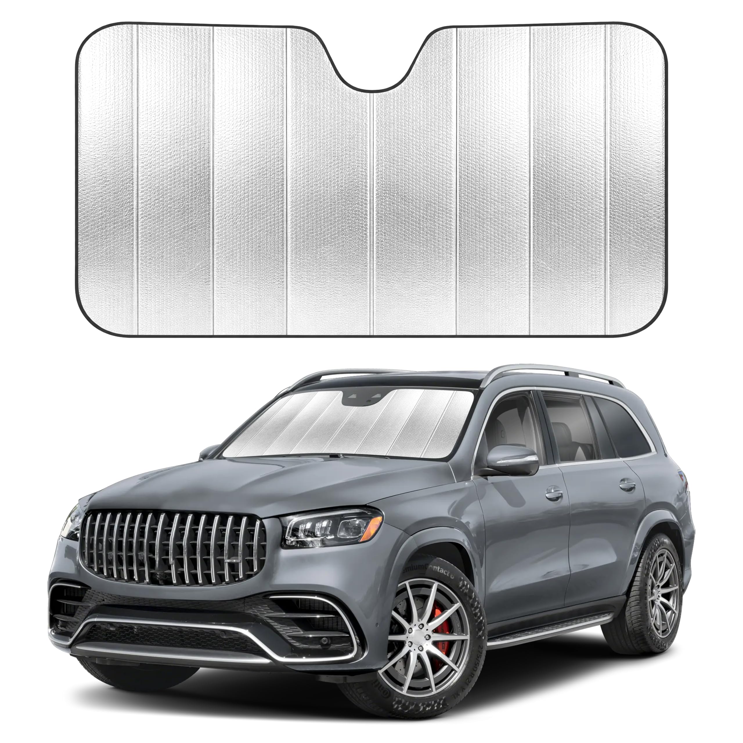 Photo 1 of EcoNour Accordion Foldable Windshield Sun Shade | Premium Reflective Sun Visor for SUVs & Pickups Windshields | UV & Heat Reflective Sunshade with Durable Dual-Layer Design | Large (58 x 28)