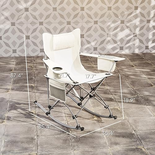 Miniatura 3 de Outsunny Sillas mecedoras plegables para adultos, mecedoras portátiles para exteriores con reposacabezas, bolsa refrigeradora, soporte para tazas,