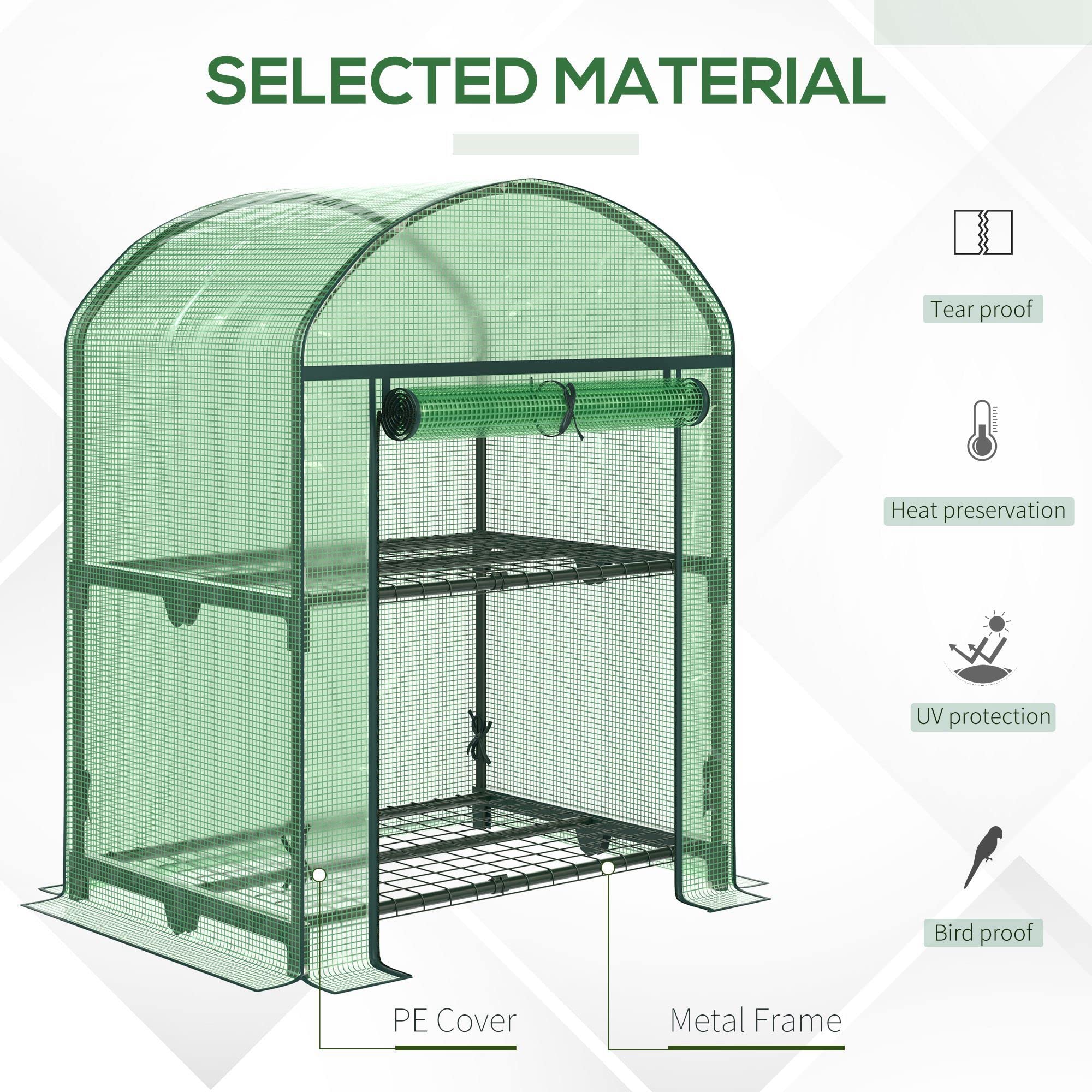 Outsunny Mini Serre Jardin 2 étagères métalliques 69x49x91cm Vert