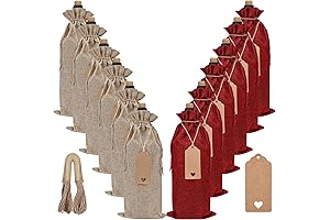 12 Pack Burlap Wine Bags: Reusable Gift Bags with Drawstrings, Tags, & Ropes