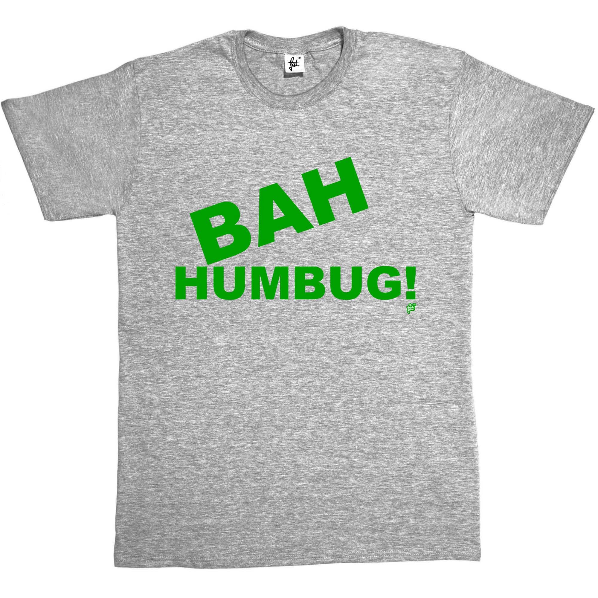 Fancy A Snuggle Men's Grey Bah Humbug! Scrooge Grinch Grumpy Anti-Christmas T-Shirt Large Heather