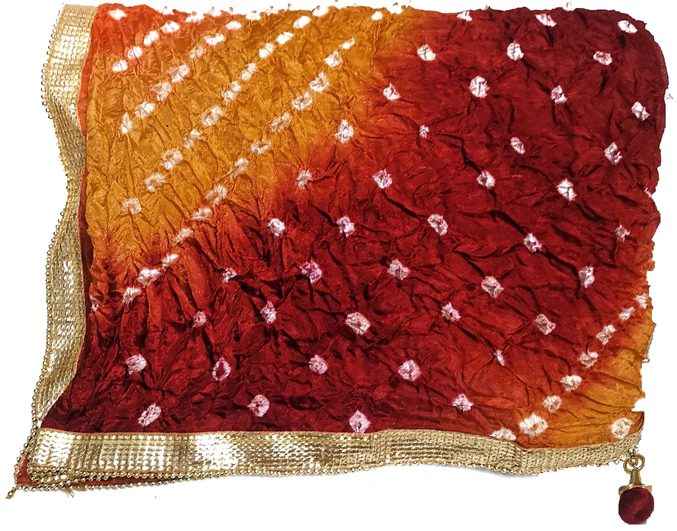 C&G INDIA Women Silk Bandhej Multi Colored Heavy Dupatta Chunni with Geecha Border Stole Scarves Multi