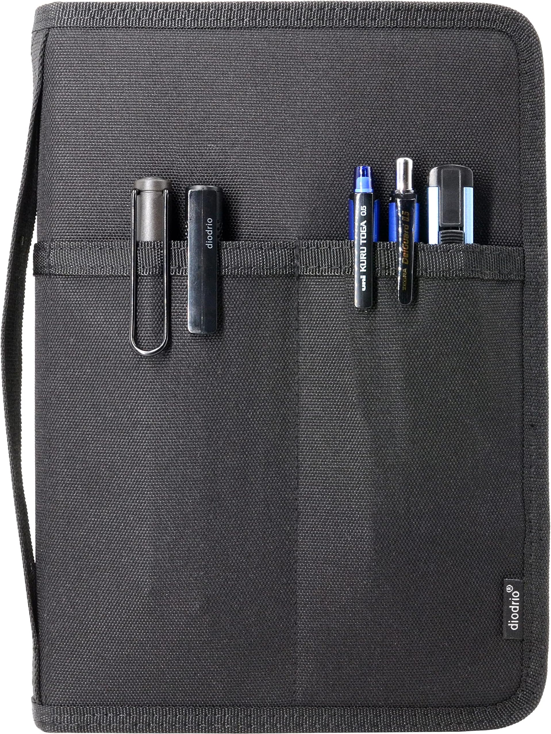 diodrio A5 Zipper Journal Notebook Cover with YKK Zipper for 5.5 x 8.25 Moleskine Cahier A5 LEUCHTTURM Planners Sketchbook, Pen Loop, Water Resistant, Refillable, Cover Pockets, Black