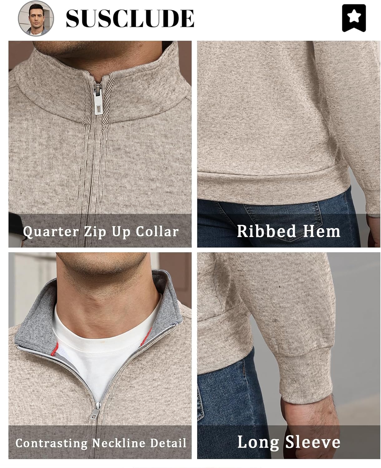 Susclude Quarter Zip Sweaters for Men Old Money Slim Fit Long Sleeve Fleece Knitted Pullover Soft Casual Office Sweater - Image 4