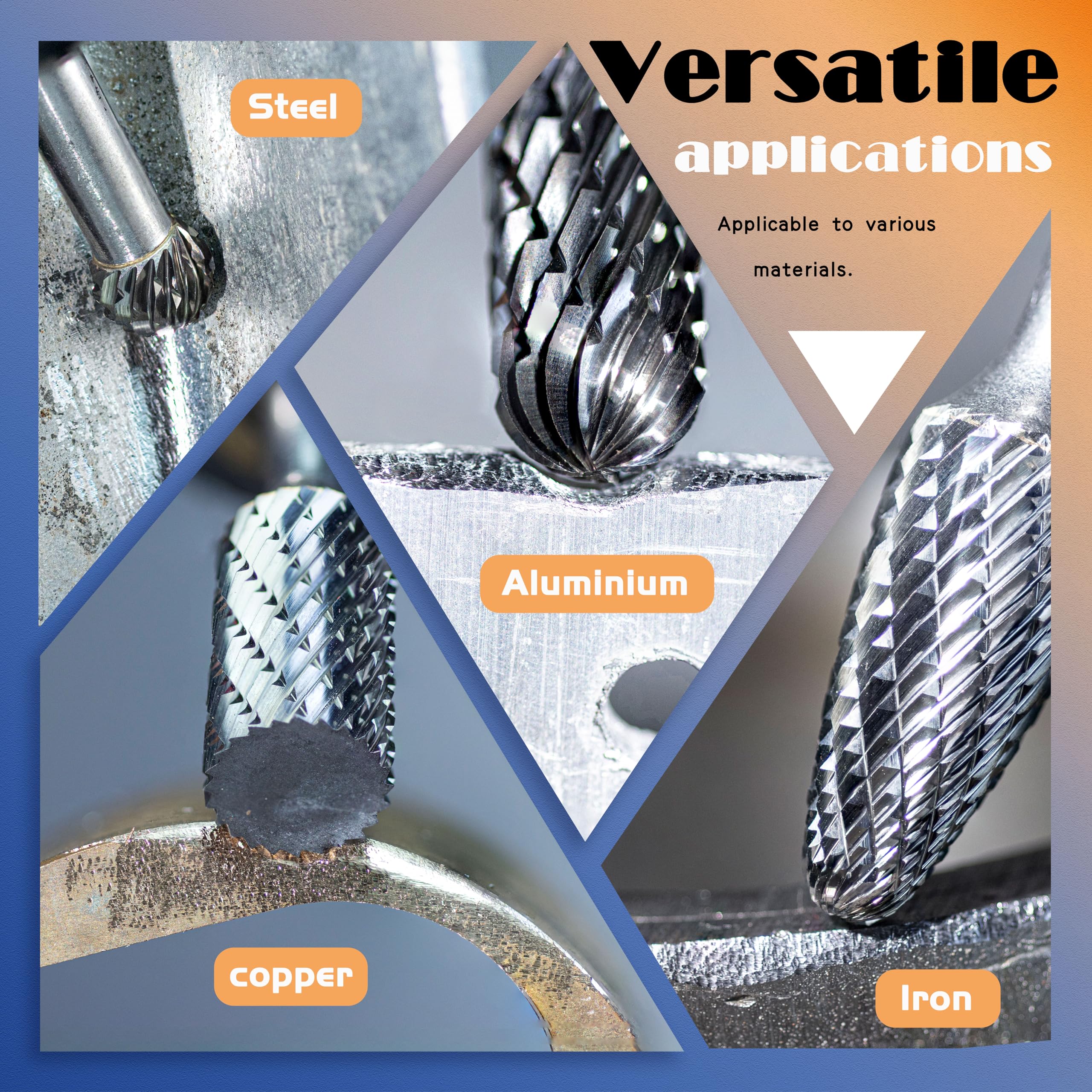 Set di frese in carburo da 1/4, 8 pezzi, kit di lime rotanti in carburo di tungsteno, con custodia, punte per smerigliatrice per incisione su metallo, intaglio e sbavatura del legno