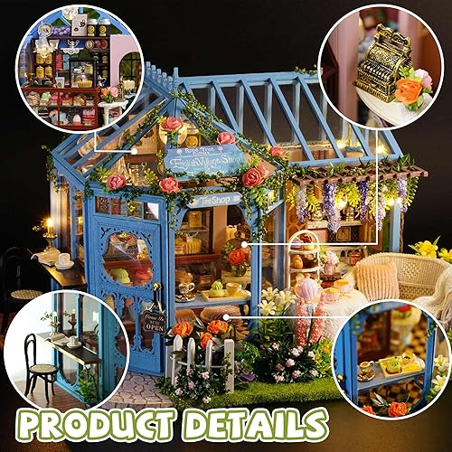 Miniatura 7 de Kisoy Kit de casa en miniatura para bricolaje, kit de construcción de casa pequeña con muebles y luz LED para adultos y adolescentes, kit de