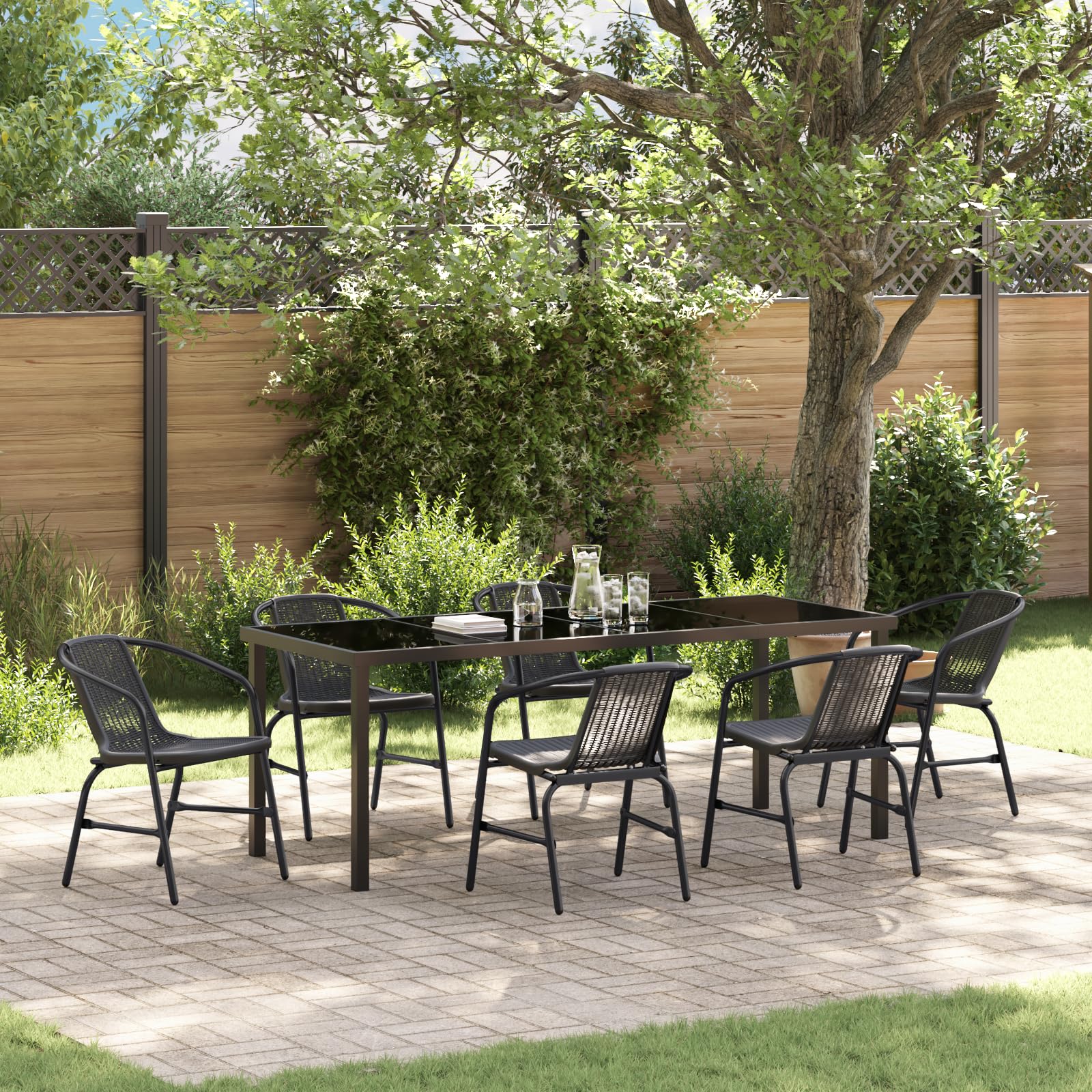 Chaise de jardin design durable lot de 2 fauteuils de terrasse en polyrotin tressé et acier noir