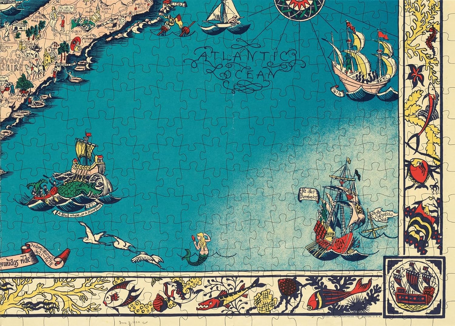 Bermuda Islands Map 1000 Piece Jigsaw Puzzle for Adults - 1930 Travel Map Artwork, Matte Finish with Poster Included & Magnetic Puzzle Box