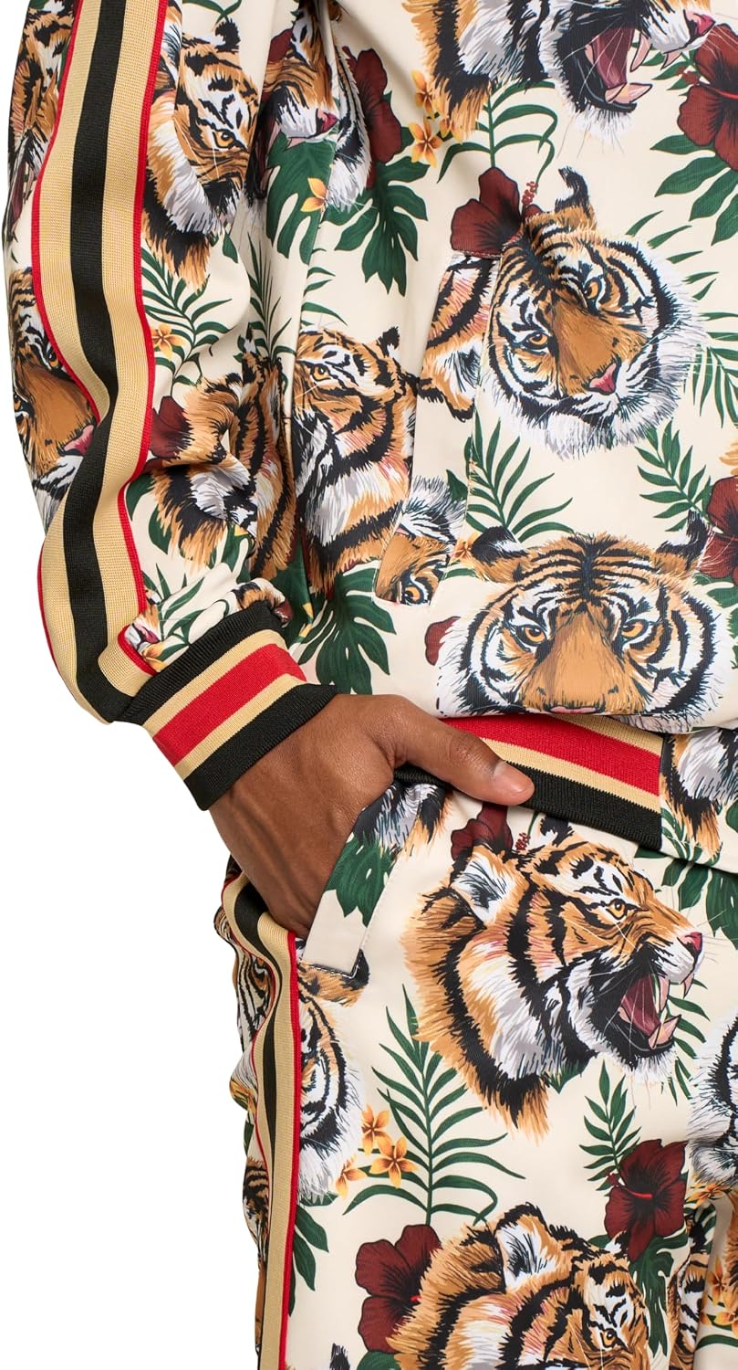 G-Style USA Men's G-Striped Tiger Tracksuit Set ST569 - Off White - 4X-Large
