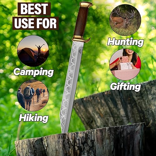 Miniatura 4 de Cuchillo largo de Seax vikingo hecho a mano con funda, hoja de seax celta guerrero medieval con mango de madera, regalo histórico coleccionable