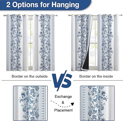 Miniatura 7 de Jubilantex Cortina opaca botánica para ventana, 95 pulgadas de largo, reducción de ruido, aislamiento térmico, tratamiento de ventana para