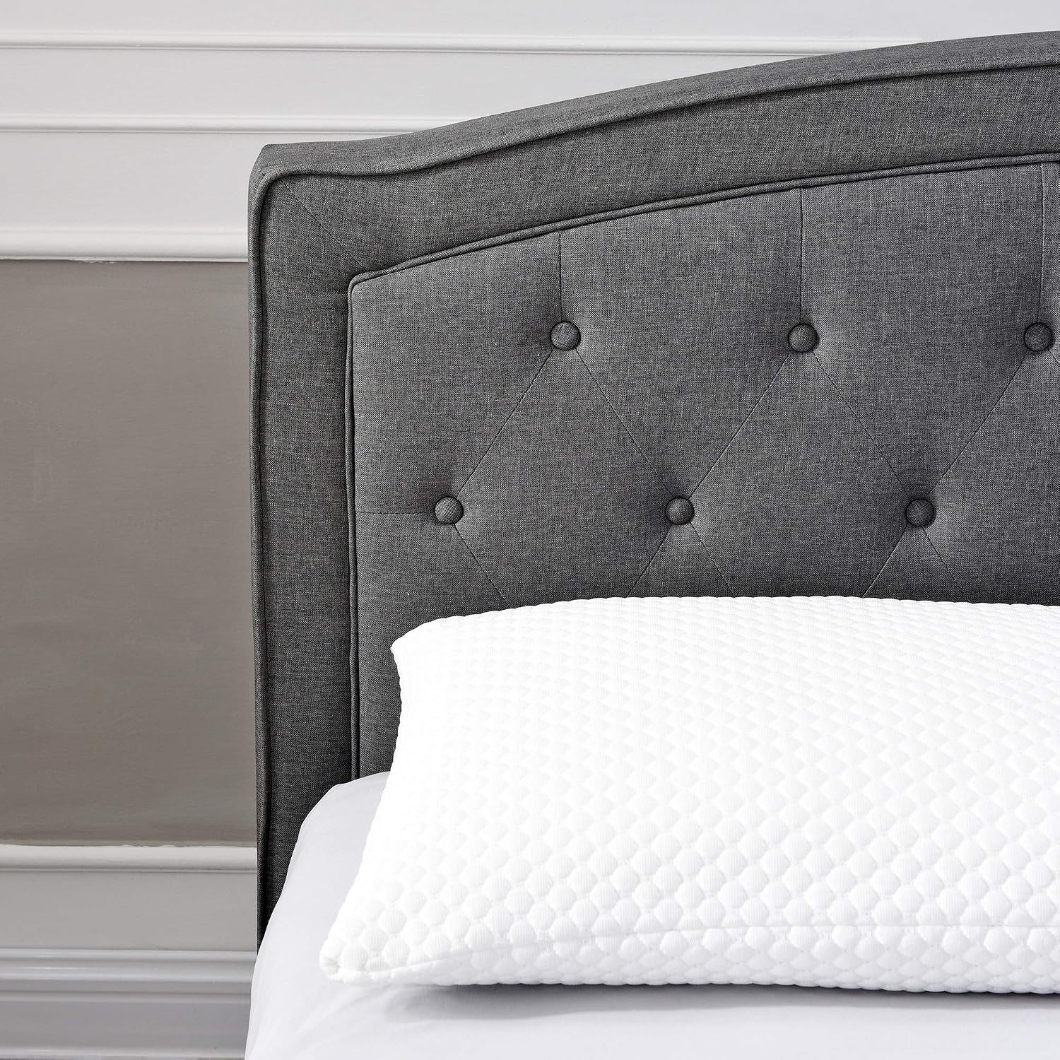 Classic Brands Wellesley Upholstered Platform Bed | Headboard and Metal Frame with Wood Slat Support, Queen, Grey
