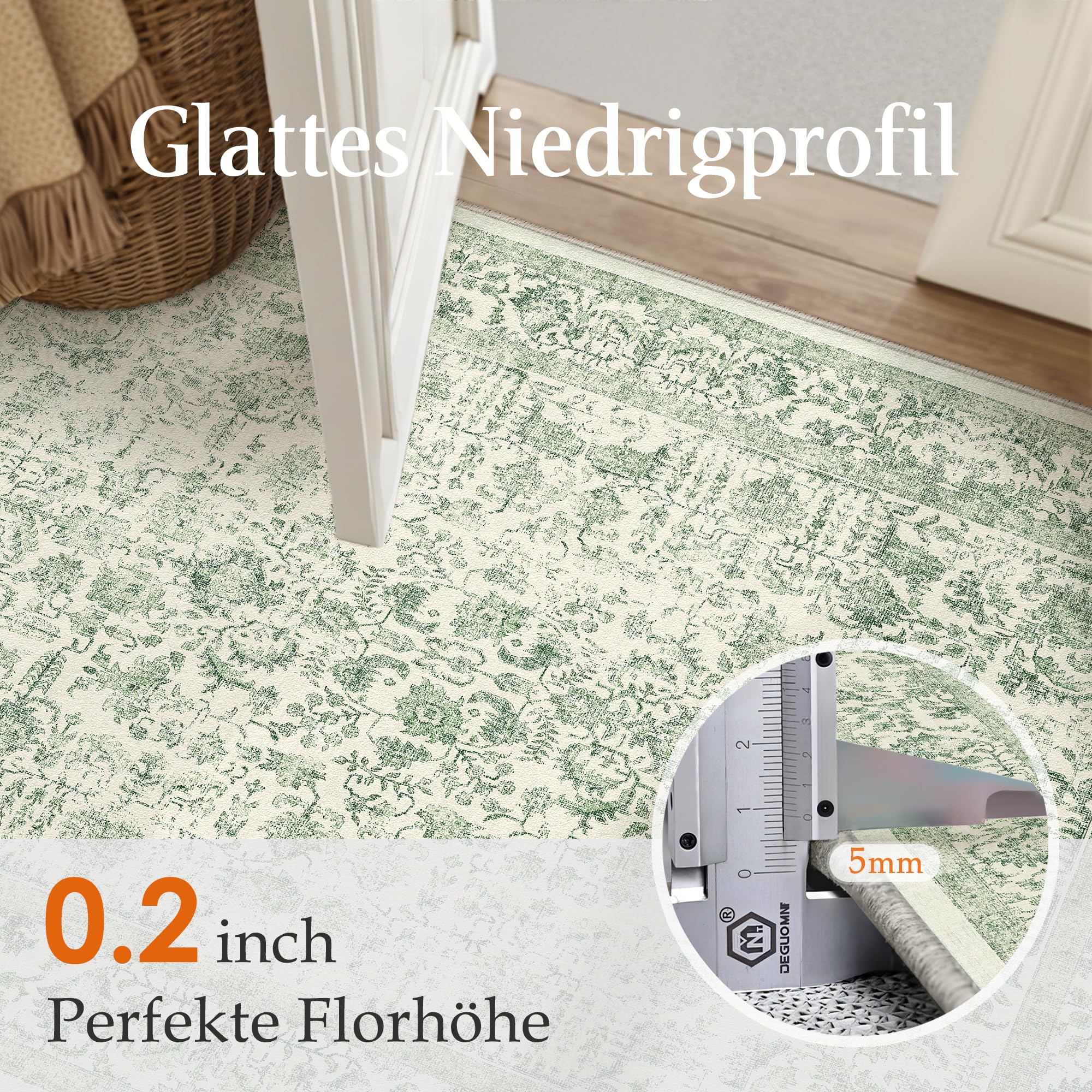 HUGEAR Vintage Tappeto Salotto Verde Tappeti 240x300cm Soggiorno Antiscivolo Lavabile in Lavatrice Tapette Camera da Letto Sala Ufficio Bambina Bambino Pelo Corto Grande Carpet