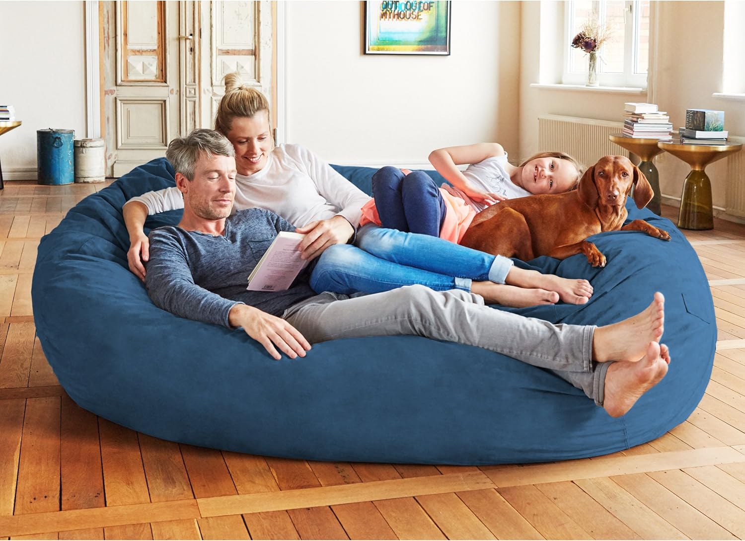 Lumaland Luxurious 7ft Giant Bean Bag Chair with Microsuede Cover - Ultra Soft, Foam Filled and Washable XXL Bean Bag for Teens, Adults, Pets - Accessory for Dorm, Living Room, House - Navy Blue - Image 2