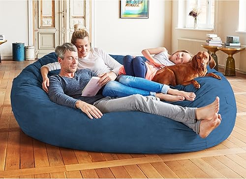 Miniatura 2 de Lumaland Luxurious 7ft Giant Bean Bag Chair with Microsuede Cover - Ultra Soft, Foam Filled and Washable XXL Bean Bag for Teens, Adults, Pets - Azul