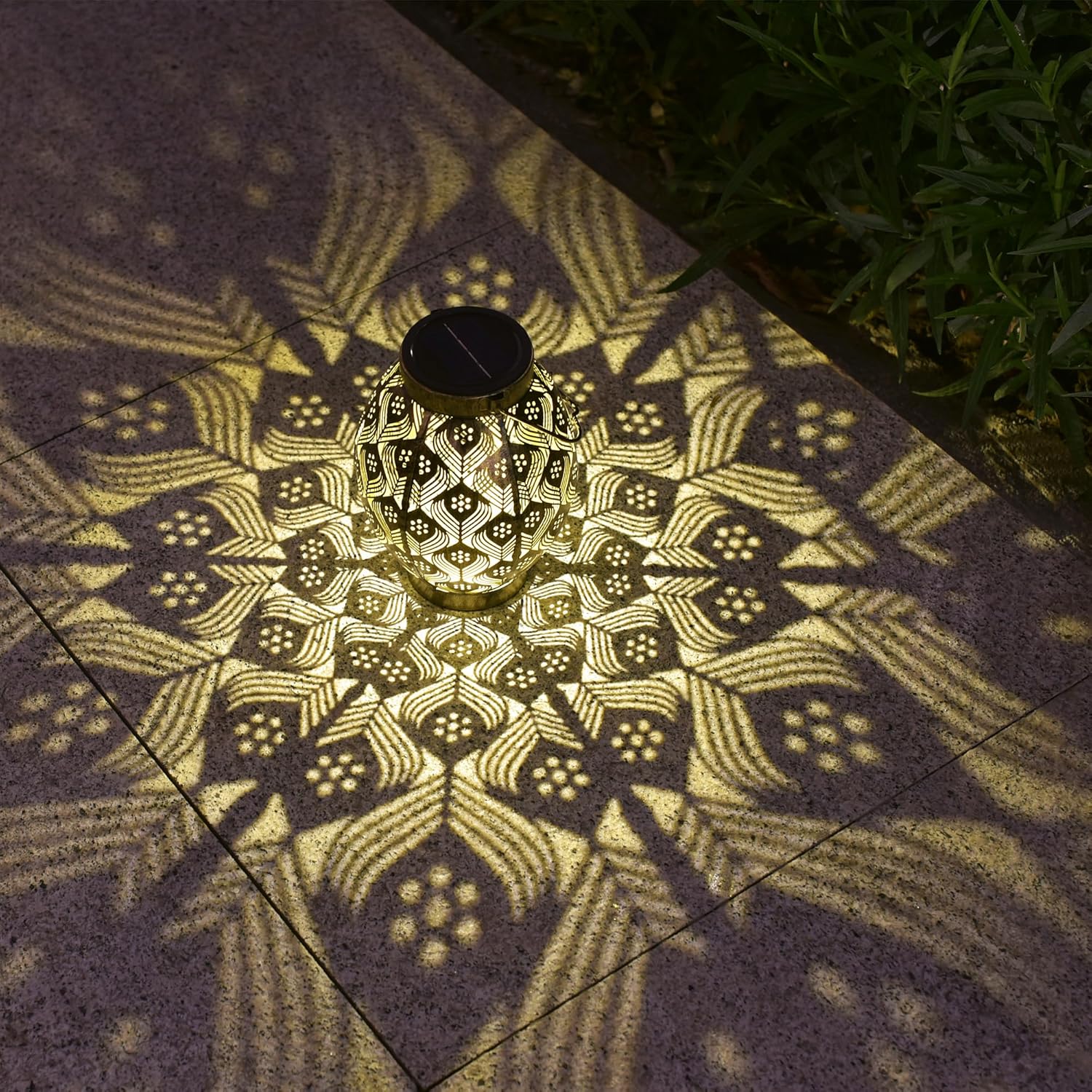 ARTER Hanging Solar Lights Outdoor Waterproof Vintage Hollowed-Out Solar Lanterns, Pack of 2 Big Solar Table Lights for Garden Patio Yard Landscape Decor, 7.87" Tall (Bronze)