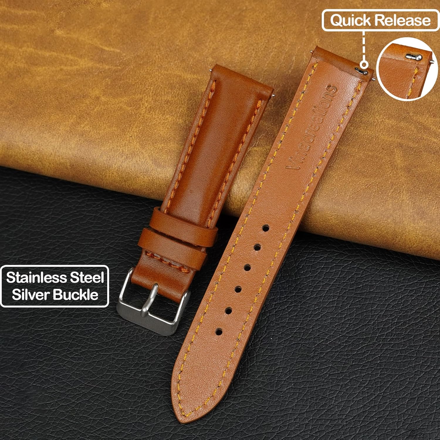 Vintage Leather Watch Band Quick Release Leather Strap For Men Women Handmade Extra Soft Watch Wrist Band Elegant Replacement Stainless Steel Strap 18mm 19mm 20mm 21mm 22mm