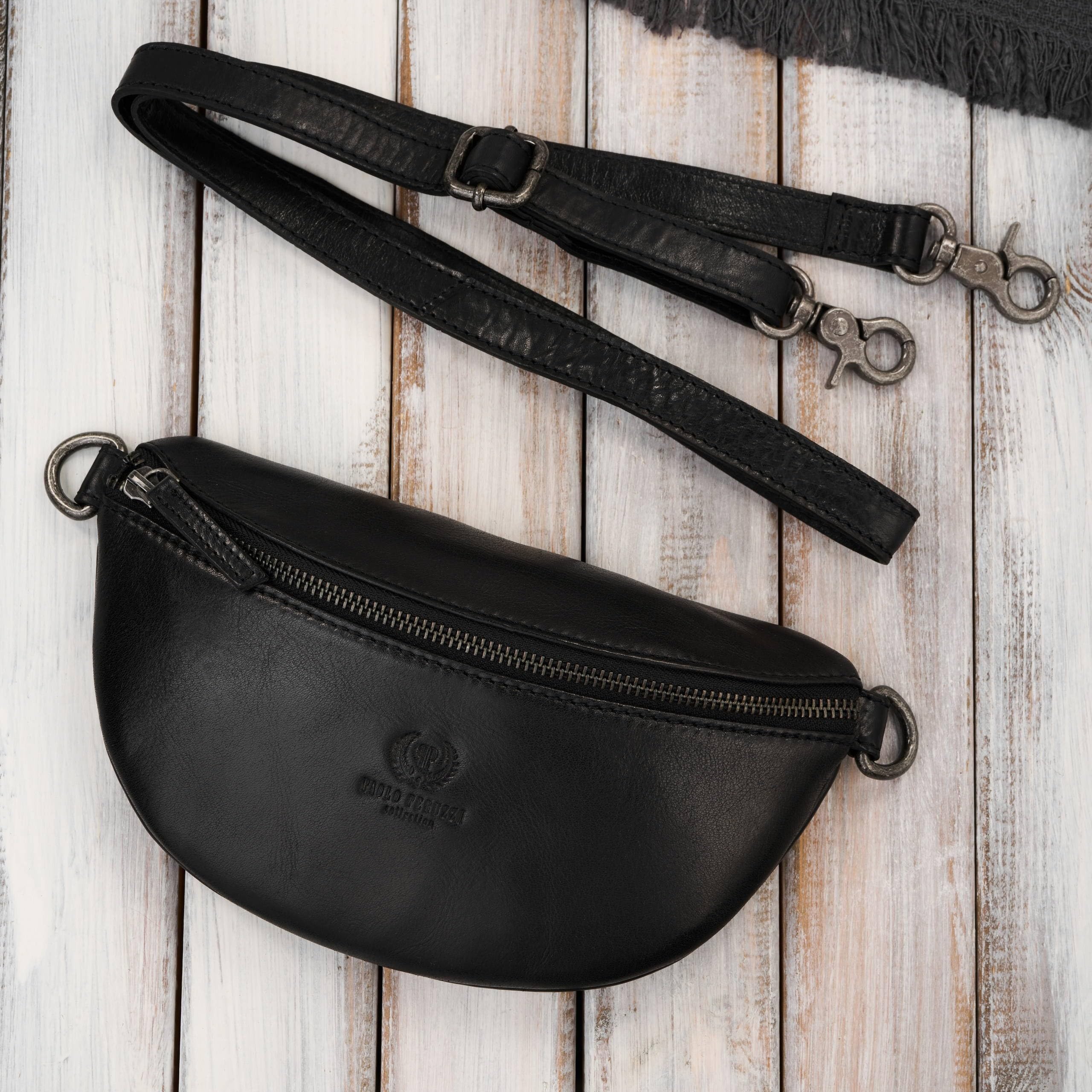 Saszetka damska skórzana nerka crossbody do ręki czarna Paolo Peruzzi SL-05-BL