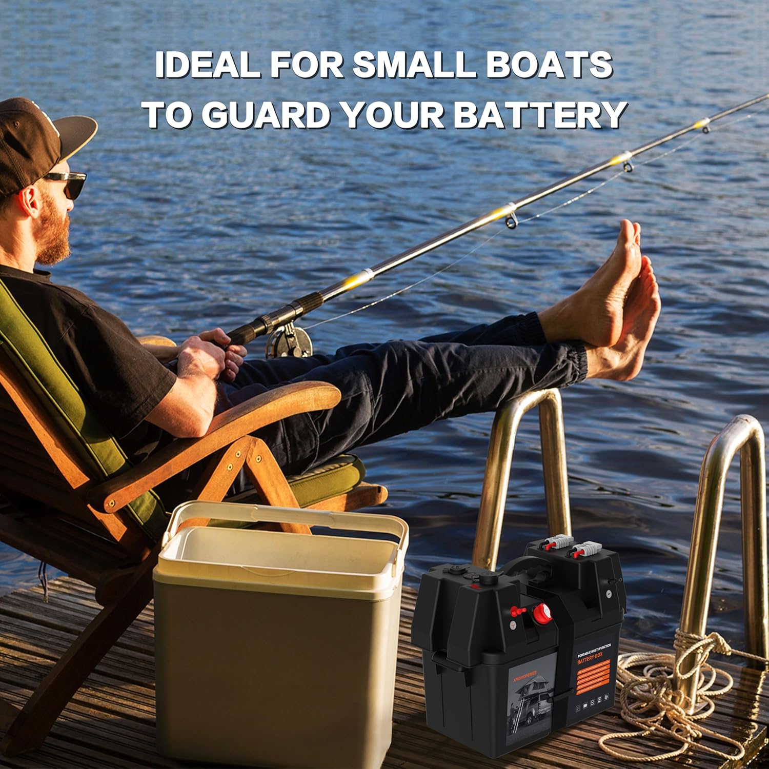 IZTOSS Portable Smart Battery Box, with Voltmeter, QC3.0+PD 18W Port, Cigarette Socket, Anderson Port, Power Switch Circuit Breaker, for Traction Motor, RV and Solar Panel, Battery not Included