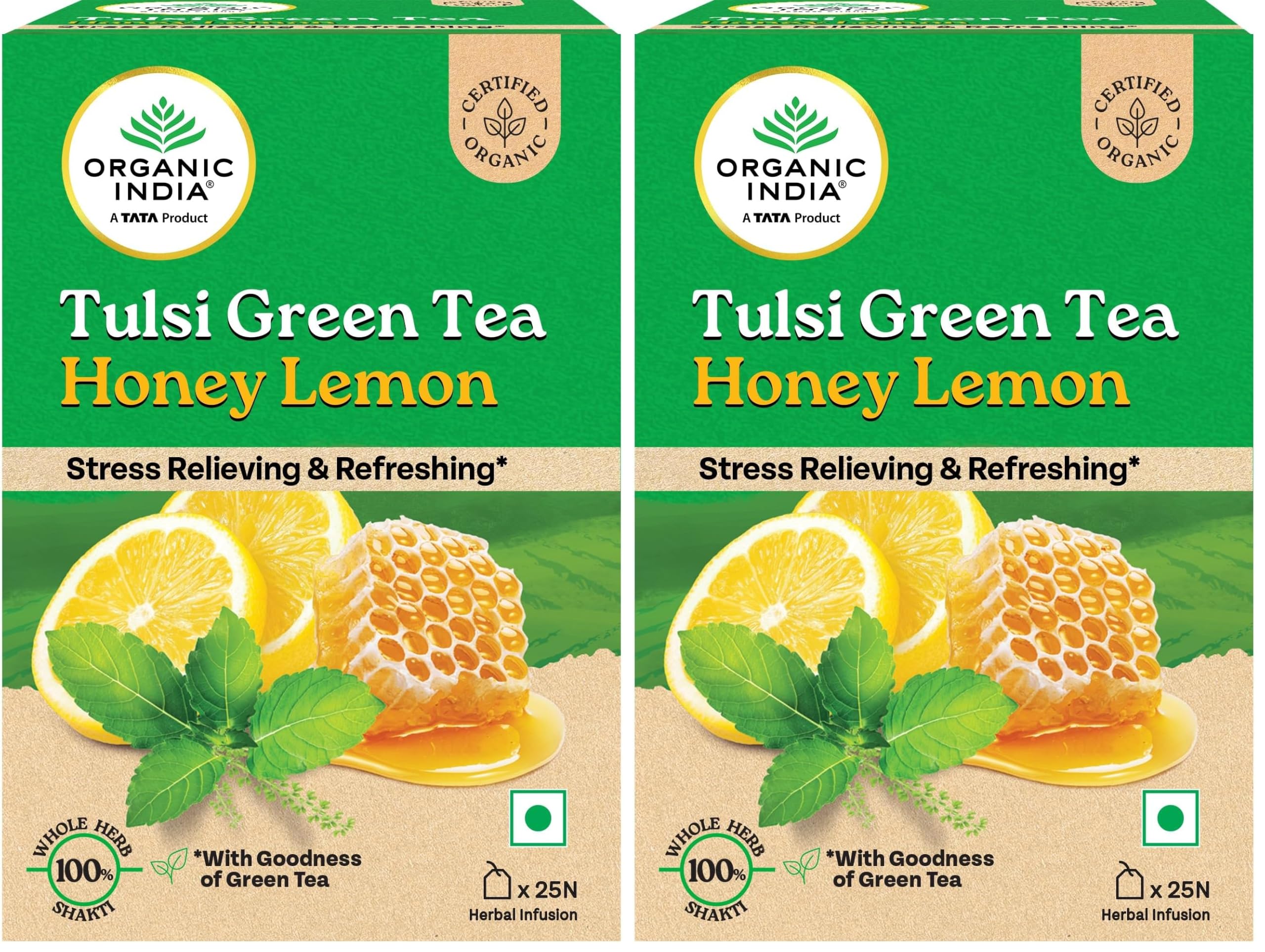ORGANIC INDIA Tulsi Green Tea Honey Lemon - 25 Tea Bags, Refreshing Blend with Tulsi, Green Tea, Lemon & Honey Flavors, Naturally Sourced Ingredients, Staple-Free Bags Certified Organic (Pack of 2)-image-46