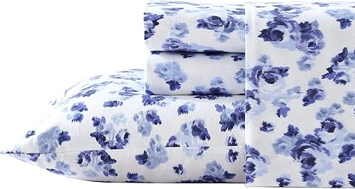 Miniatura 3 de Laura Ashley - Juego de sábanas tamaño queen, juego de ropa de cama de franela de algodón, cepillado para mayor suavidad y comodidad (color azul