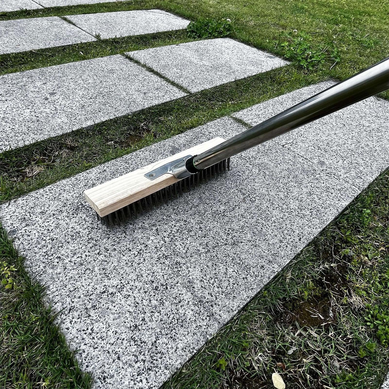 Szczotka druciana do czyszczenia stal nierdzewna miotła z długim uchwytem | Szczotka do Podłóg i Miotła Zewnętrzna na zewnątrz: beton, płytki, taras, patio, ganek, podwórko, ogród, garaż,