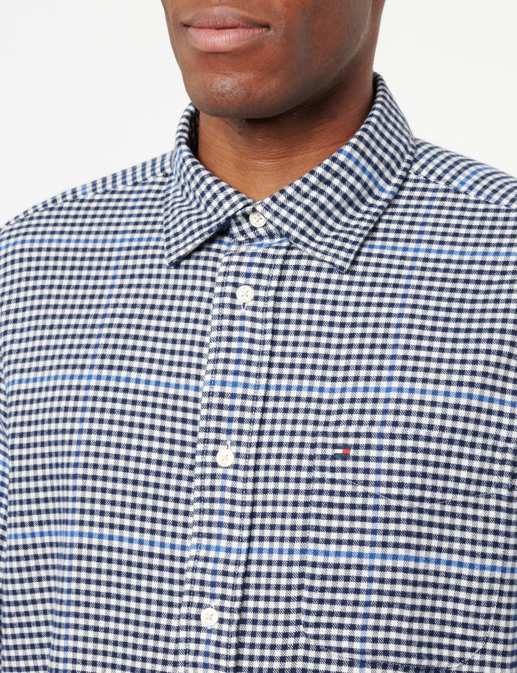 Tommy Hilfiger Camiseta de Manga Larga Hombre Brushed Gingham Overcheck Shirt con Bolsillo en el Pecho
