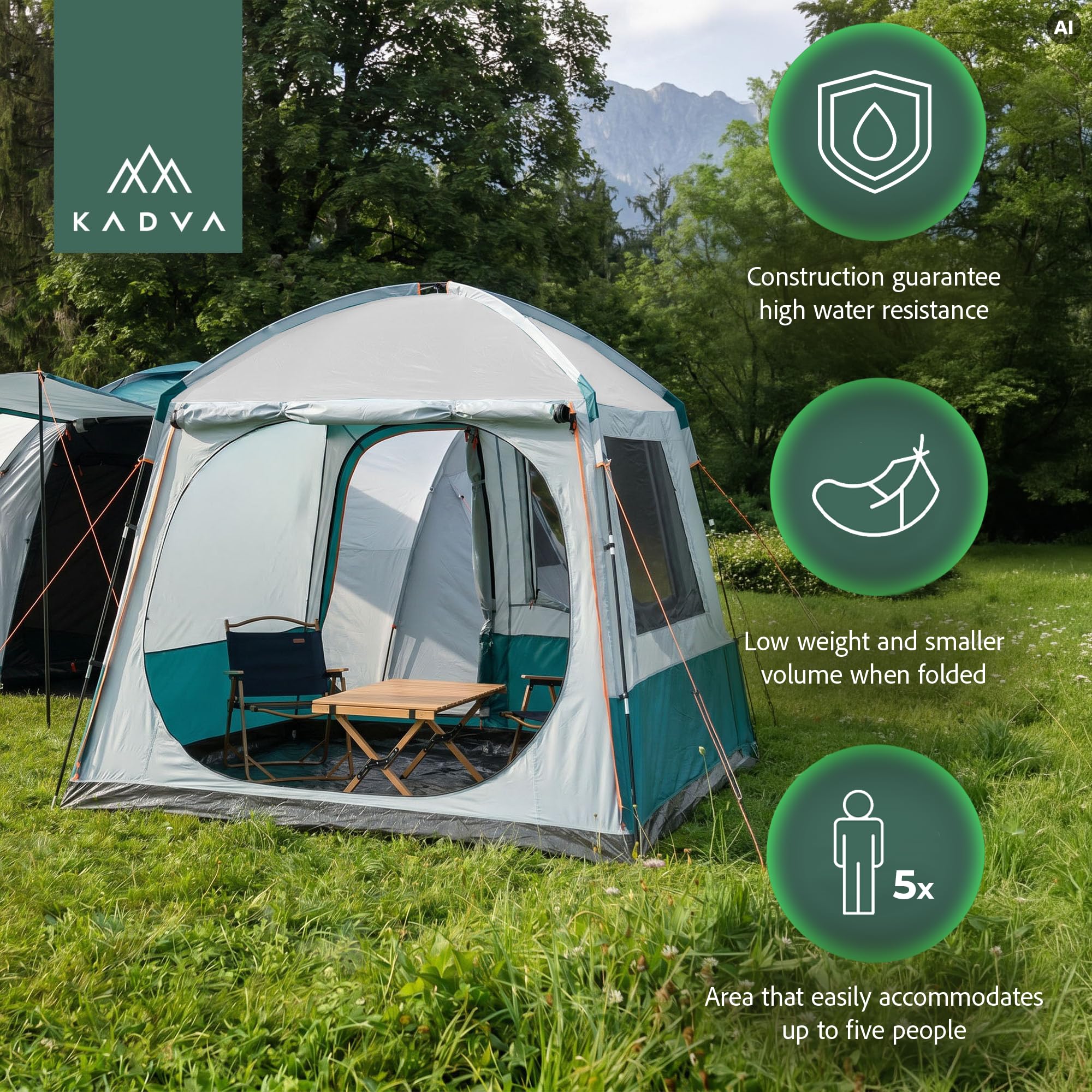 KADVA Kavio Hall Aufenthaltszelt 5 Personen, 240x240x225 cm, wasserdicht