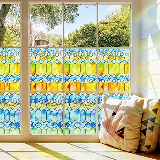 Stained Glass Window Film,3D Window Privacy Film,Colorful Painting Decorative Window Film Day and Night Sun Block Static Cling Window Clings for Bathroom Home(23.6X35.4 Inch)