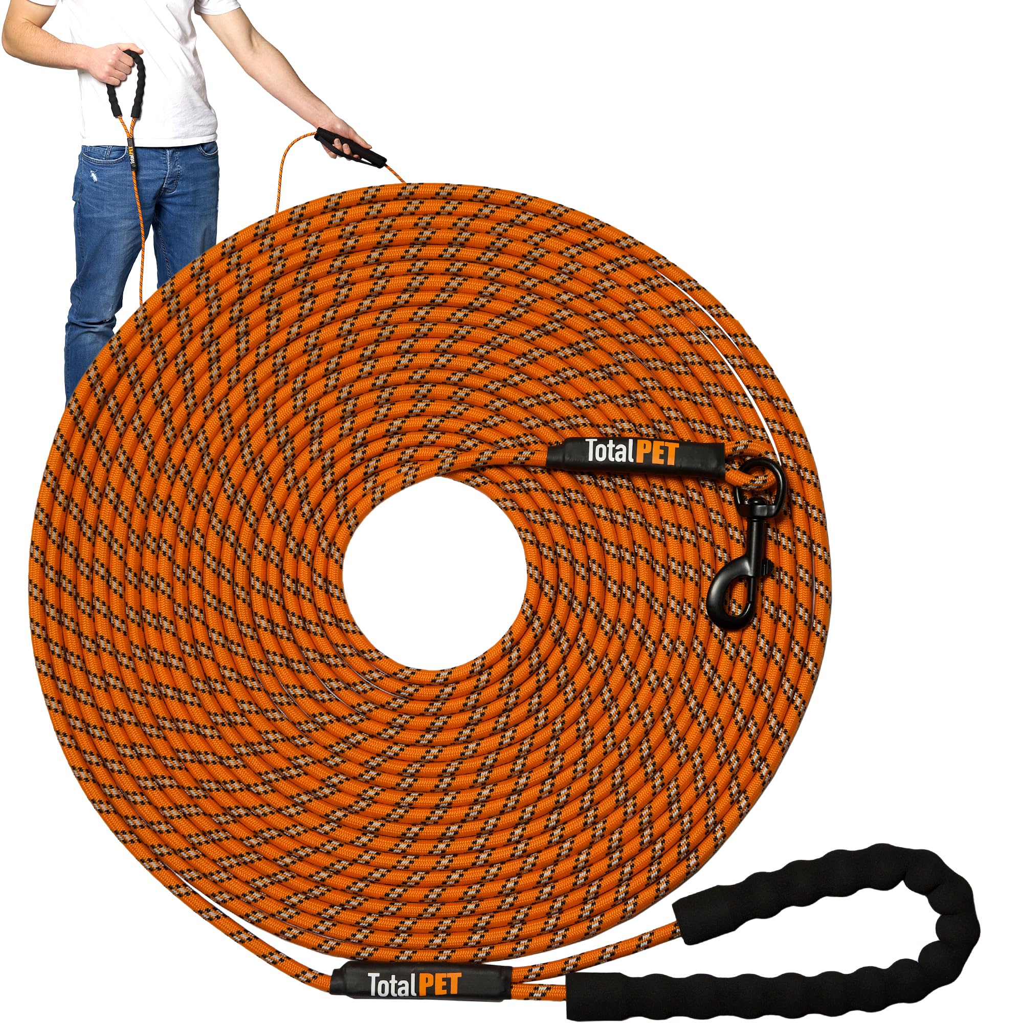 Total Pet Rope Training Lead for Dogs - Long Line Dog Lead for Training Recall & Commands at Distance W/Control Handle (15m)