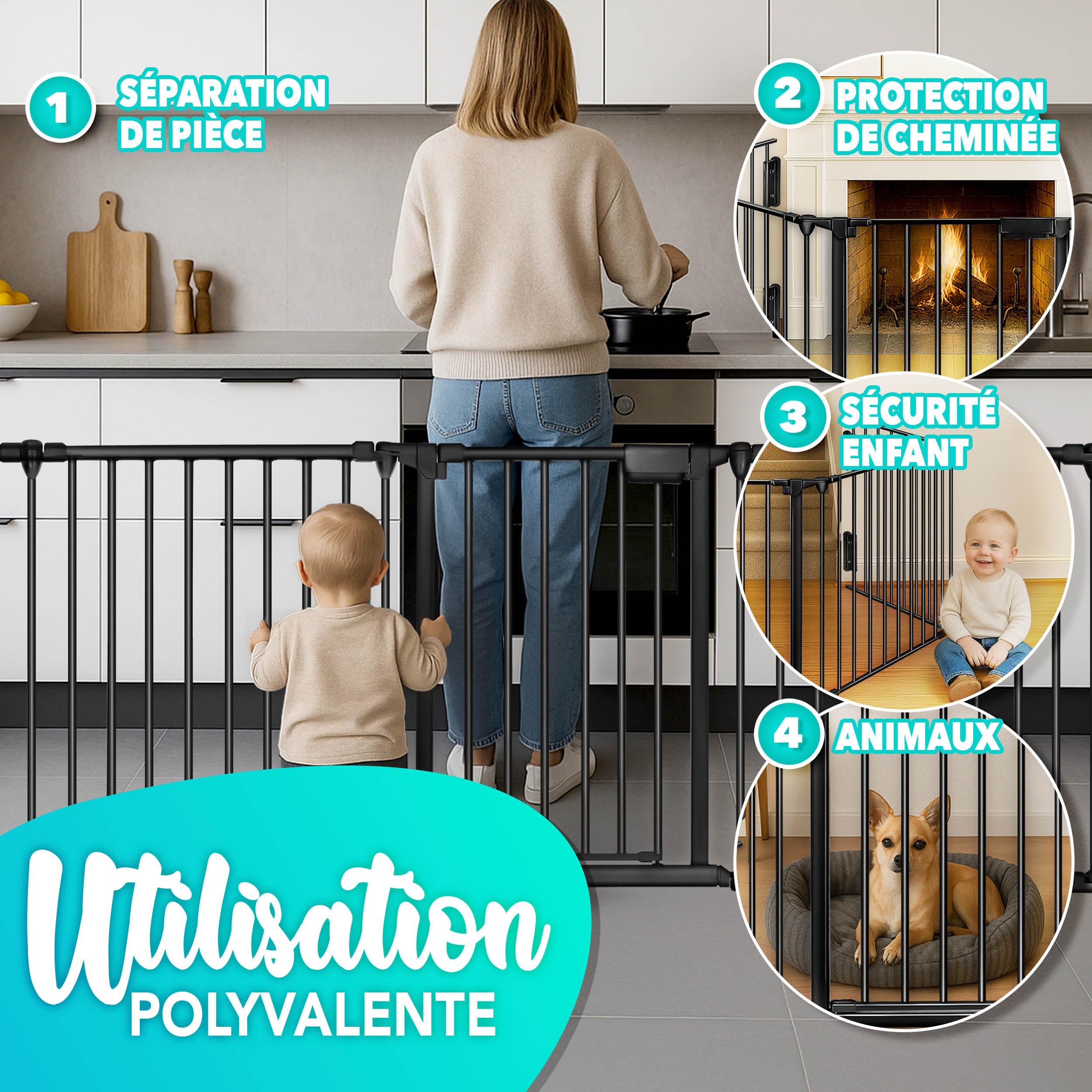 KIDUKU Barrière de sécurité Enfant Grande Version 300 cm Grille de Protection métal Pliable avec Porte Inclus 5 éléments