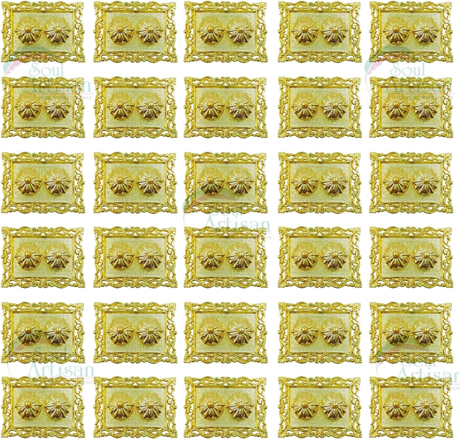 Rectangle Design Double Kumkuma Holder Chimil Box - Plastic Golden Metallic Color(Pack of 30) - Decorative Art Design Tilak Daani, Sindoor for Women Return Gift, Diwali, Weddings, Pooja