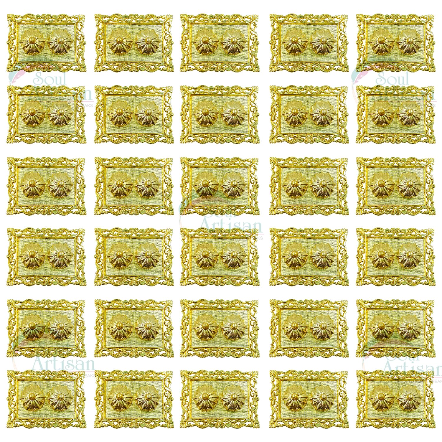 Soul Artisan Rectangle Design Double Kumkuma Holder Chimil Box - Plastic Golden Metallic Color(Pack of 30) - Decorative Art Design Tilak Daani, Sindoor for Women Return Gift, Diwali, Weddings, Pooja