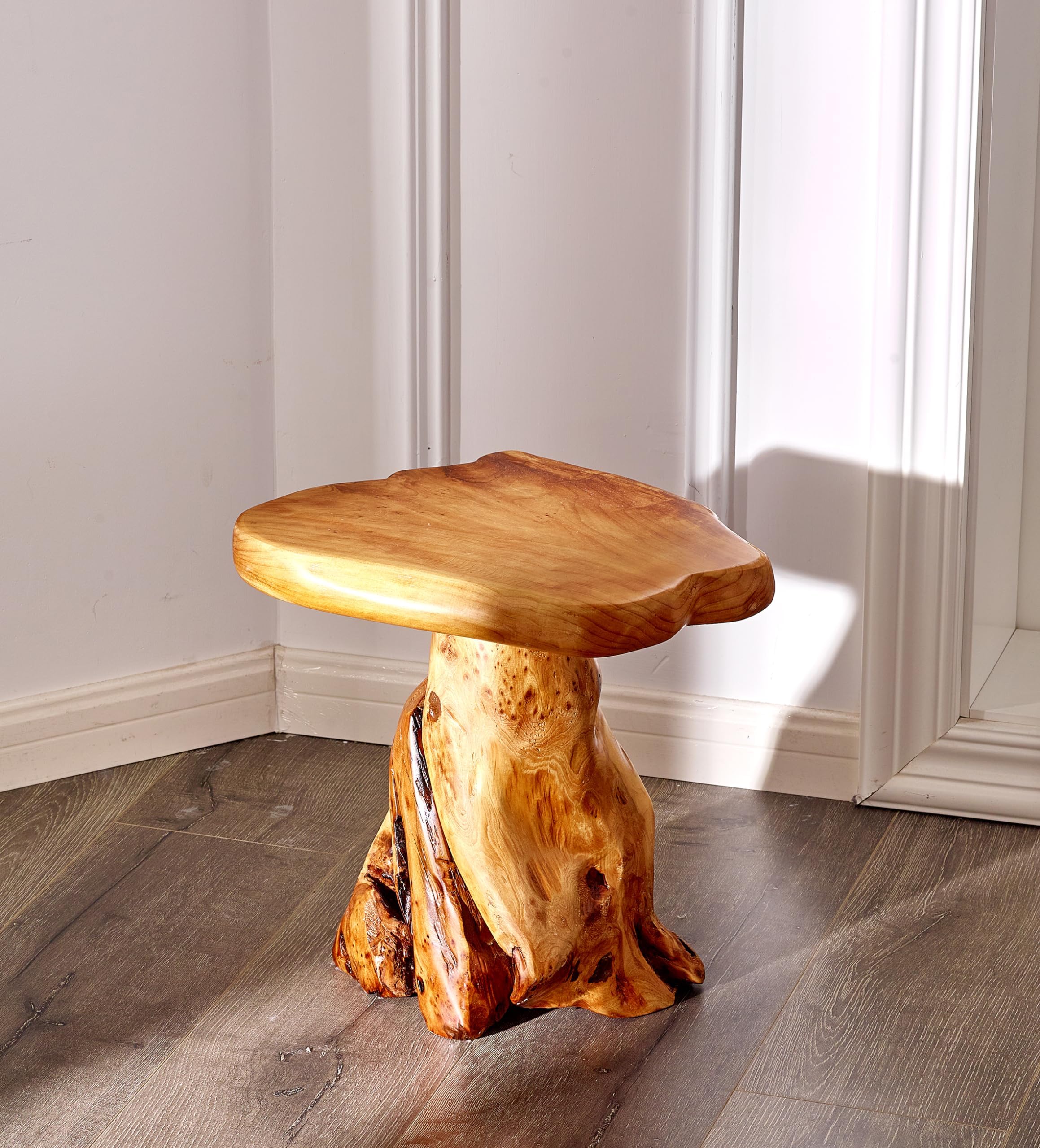 Cedar Wood Tree Stump Stool 13.5"x12"x14"H Live Edge Natural Coffee Side Table Rustic Plant Stand for Living Room Bedroom Patio Accent End Table Outdoor Garden Foot Rest Stool